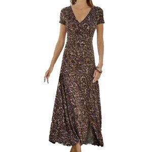 Soft Surroundings Caity Maxi Dress Faux Wrap Stretch Abstract Paisley Sz L - NWT